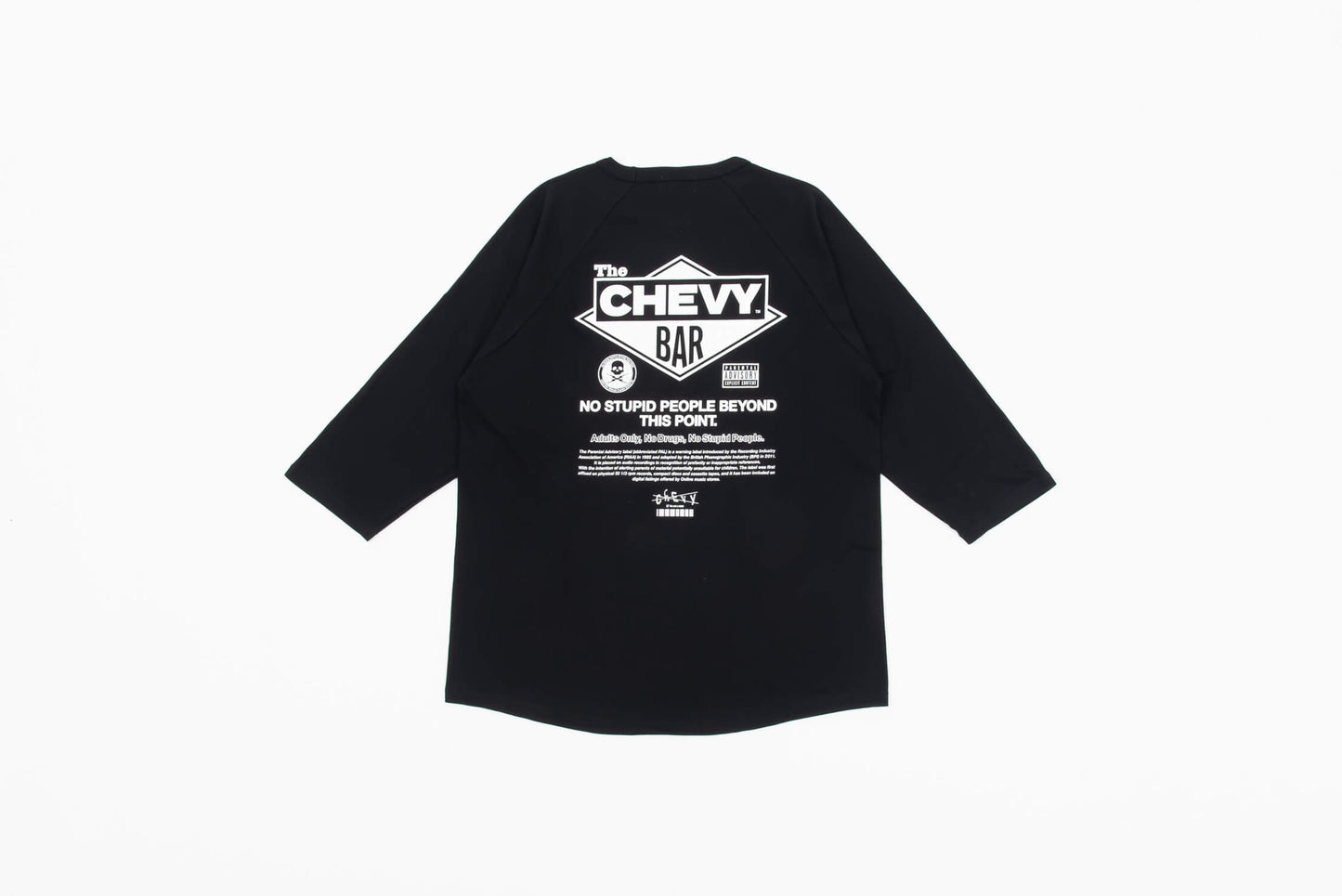 CHEVY NO STUPIDロゴ 5.6オンス 3/4スリーブ Tシャツ　ブラック／ホワイト ロゴ