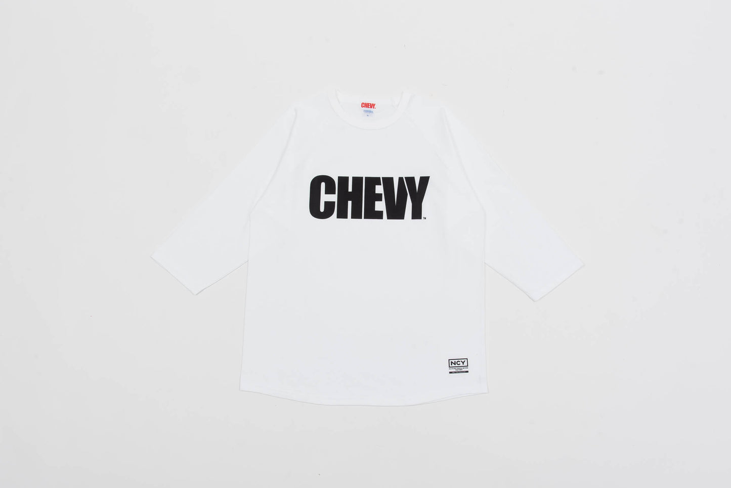 CHEVY フロント ロゴ 5.6オンス ラグラン 3/4スリーブTシャツ ホワイト